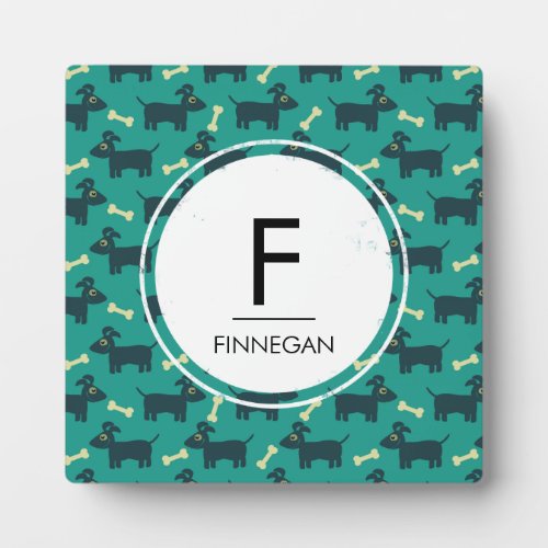 Cute Dog Pattern with Floppy Ears  Bone Monogram Plaque