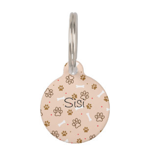 Cute dog pattern with paws bones tiny polka dots pet name tag