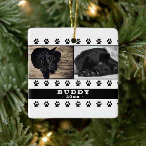 Cute Dog Paw 2 Photo Collage Christmas Keepsake Ceramic Ornament