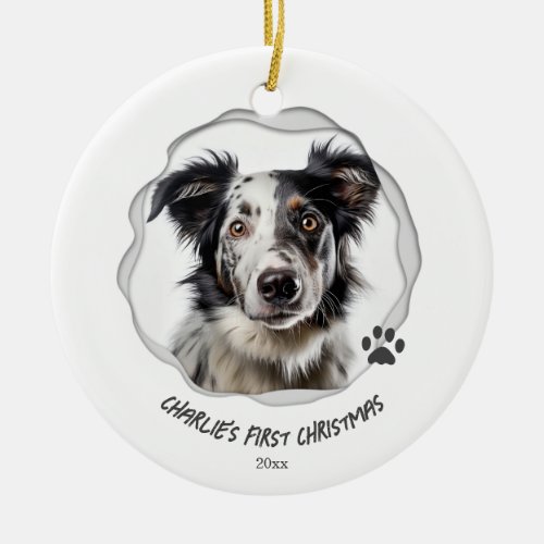 Cute Dog Paw Art First Christmas Holiday Ceramic Ornament