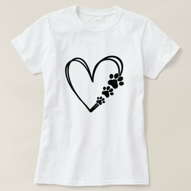 Cute Dog Paw Heart T-Shirt Pet Lover Gift (Design Front)