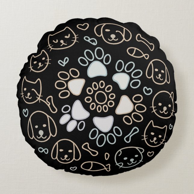 Cute Dog Paw Mandala Round Pillow (Front)
