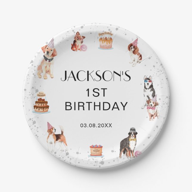 Cute Dog Paw-Party Birthday Paper Plates (Front)