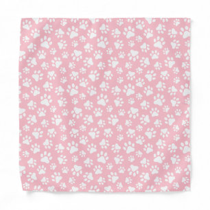 Cute Dog Paw Pattern White and Pastel Pink Bandana