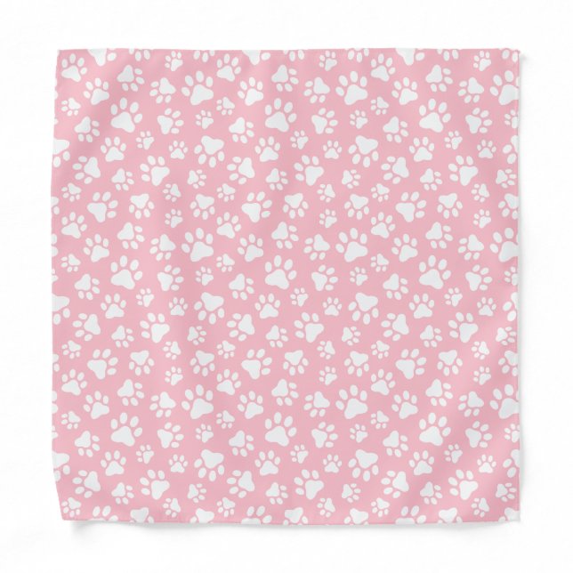 Cute Dog Paw Pattern White and Pastel Pink Bandana (Front)