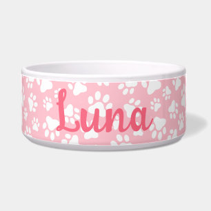 Cute Dog Paw Pattern White and Pastel Pink Bowl
