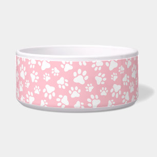 Cute Dog Paw Pattern White and Pastel Pink Bowl