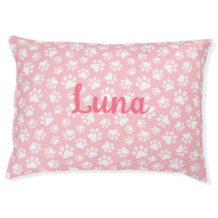 Cute Dog Paw Pattern White and Pastel Pink Pet Bed