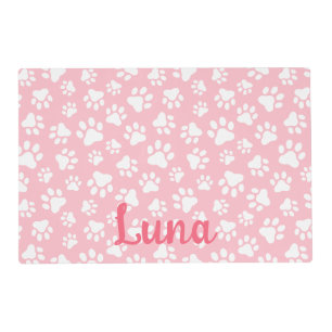 Cute Dog Paw Pattern White and Pastel Pink Placemat