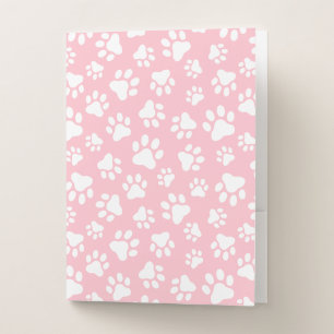 Cute Dog Paw Pattern White and Pastel Pink Pocket Folder