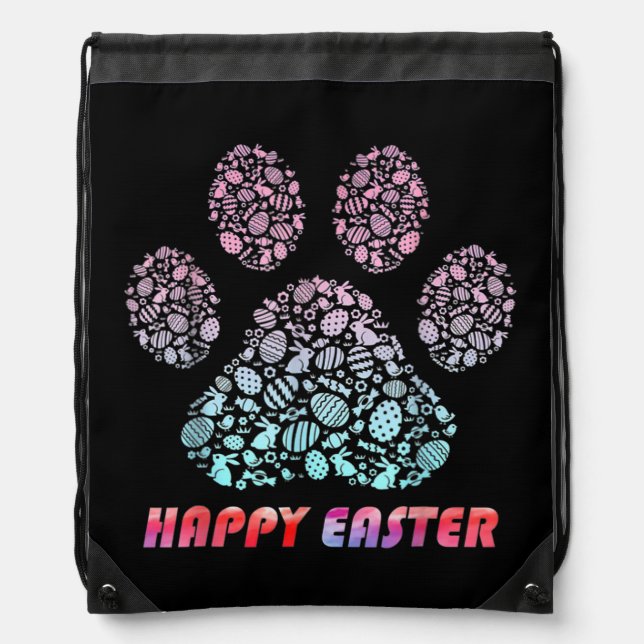 Cute Dog Paw Print Egg Dog Dad Dog Mom Happy Drawstring Bag (Front)