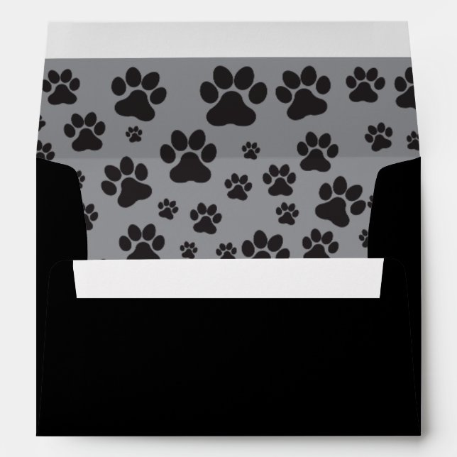 Cute dog paw print gray and black print  envelope (Back (Bottom))