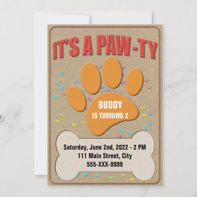 Cute Dog Paw Print Party Invitation (Front)