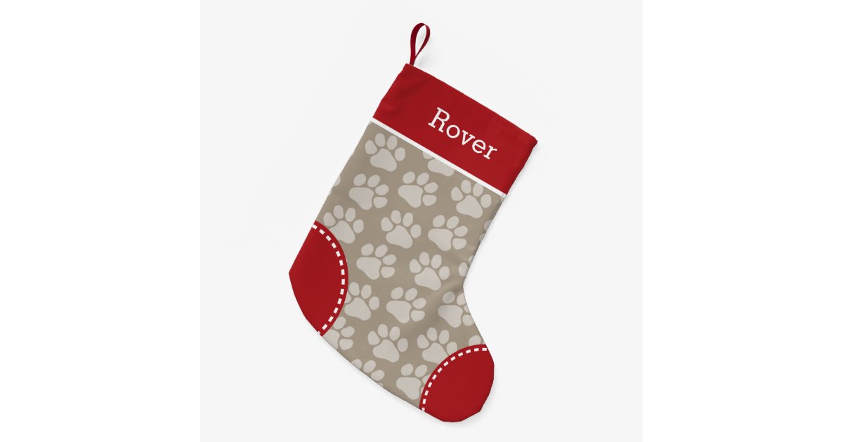 cute dog paw print pattern custom pet name small christmas stocking
