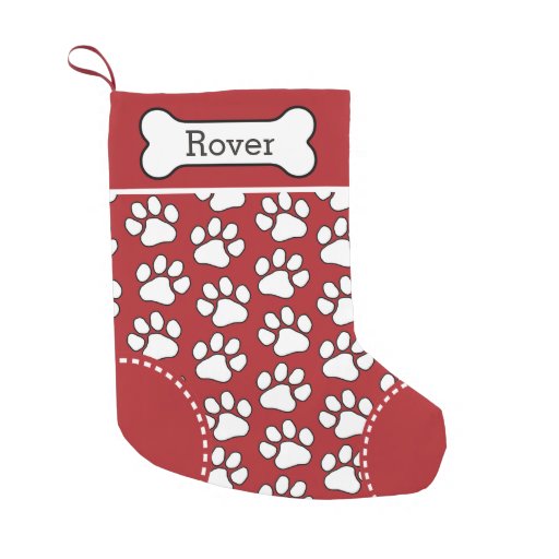 Cute Dog Paw Print Pattern Custom Pet Name Small Christmas Stocking ...