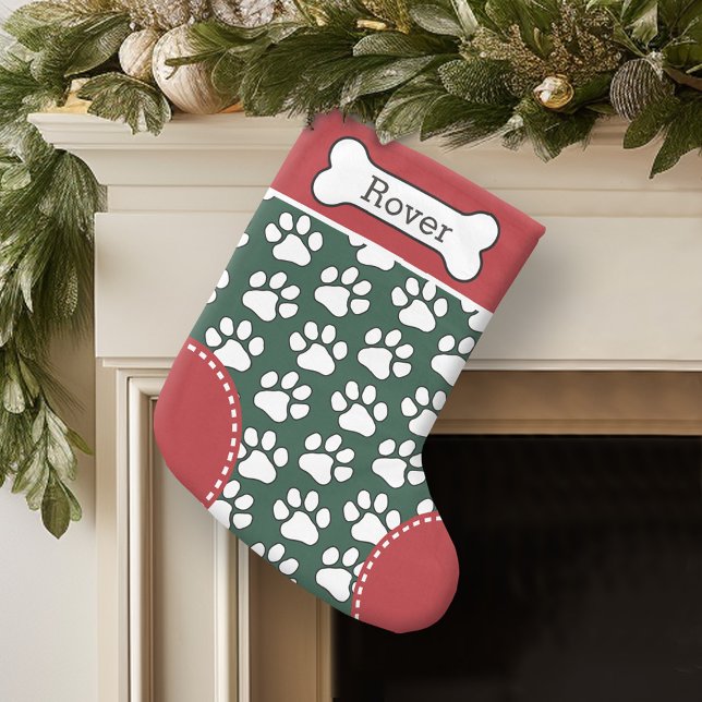 Cute Dog Paw Print Pattern Custom Pet Name Small Christmas Stocking (Personalized Christmas Stocking)