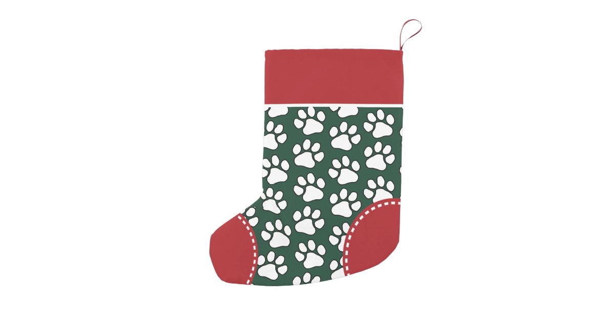 Cute Dog Paw Print Pattern Custom Pet Name Small Christmas Stocking ...