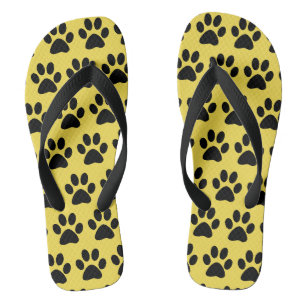 Cute Dog Paw Print Pattern Stylish Yellow Black Flip Flops