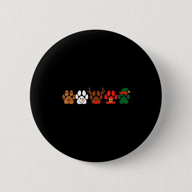 Cute Dog Paw Print Santa Elf Christmas Character H Button (Front)