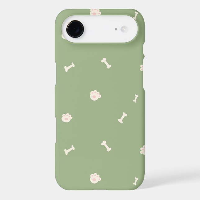 Cute Dog Paw Prints and Bones Pattern on Green Case-Mate iPhone Case (Back)