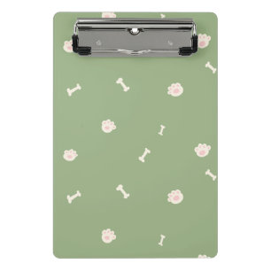 Cute Dog Paw Prints and Bones Pattern on Green Mini Clipboard