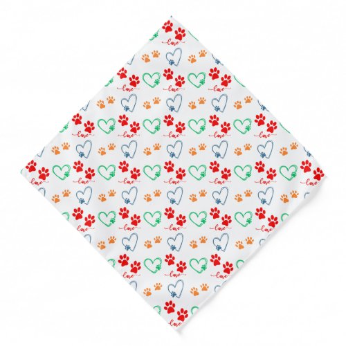 Cute DOG PAW PRINTS and LOVE HEARTS Bandana