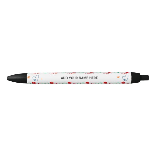 Cute DOG PAW PRINTS and LOVE HEARTS Personalized Pen (Front)