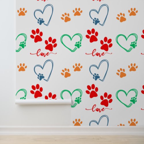 Cute DOG PAW PRINTS and LOVE HEARTS Wallpaper