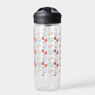 Cute DOG PAW PRINTS and LOVE HEARTS Water Bottle