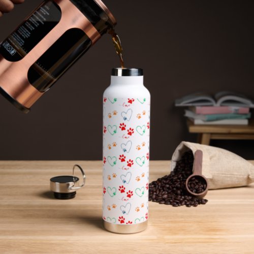 Cute DOG PAW PRINTS and LOVE HEARTS Water Bottle