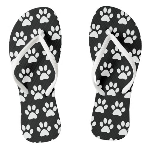 Cute Dog Paw Prints Animal Pattern Black White  Flip Flops