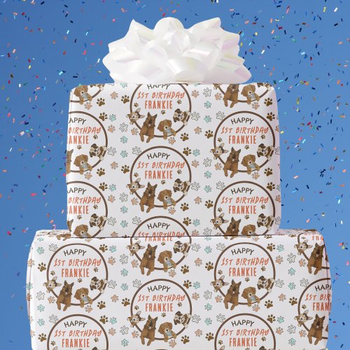 Cute Dog Paw Prints Boys Birthday Wrapping Paper