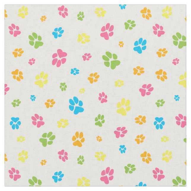 Cute Dog Paw Prints Colorful Paws Pattern Fabric (Close Up)
