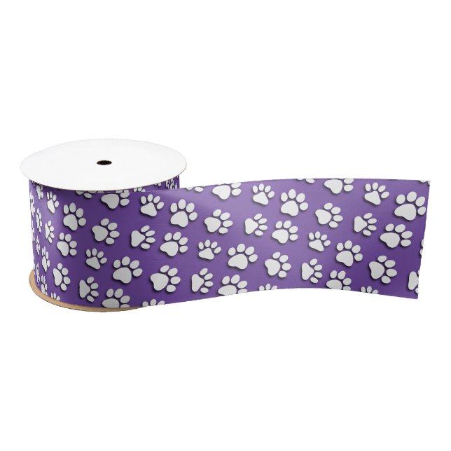 Cute Dog Paw Prints for Dog Lovers PURPLE V04 Satin Ribbon (Spool)