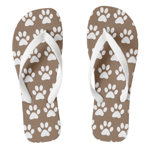 Cute Dog Paw Prints Fun Pattern Modern Brown White Flip Flops