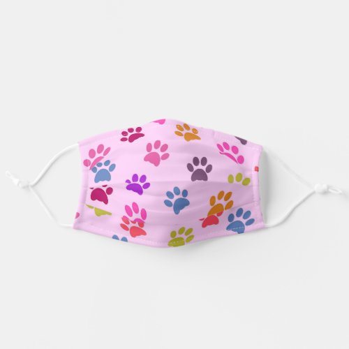 Cute Dog Paw Prints Pattern Pink Adult Cloth Face Mask