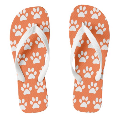 Cute Dog Paw Prints Pattern Stylish Orange White Flip Flops