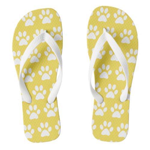 Cute Dog Paw Prints Pattern Yellow Summer Beach Flip Flops