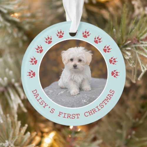 Cute Dog Paw Prints Photo Frame Christmas Ornament