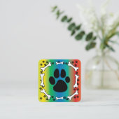 Cute Dog Paws and Bones Pet Service Rainbow Color Square Business Card (Standing Front)