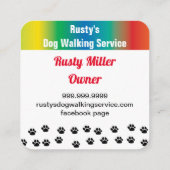 Cute Dog Paws and Bones Pet Service Rainbow Color Square Business Card (Back)