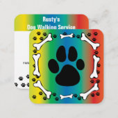 Cute Dog Paws and Bones Pet Service Rainbow Color Square Business Card (Front/Back)