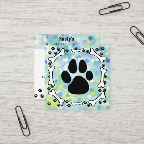 Cute Dog Paws and Bones Pet Service Watercolor Square Business Card