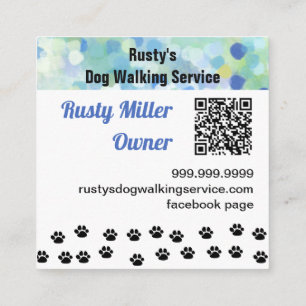 Cute Dog Paws Bones Pet Service QR Square Business Card