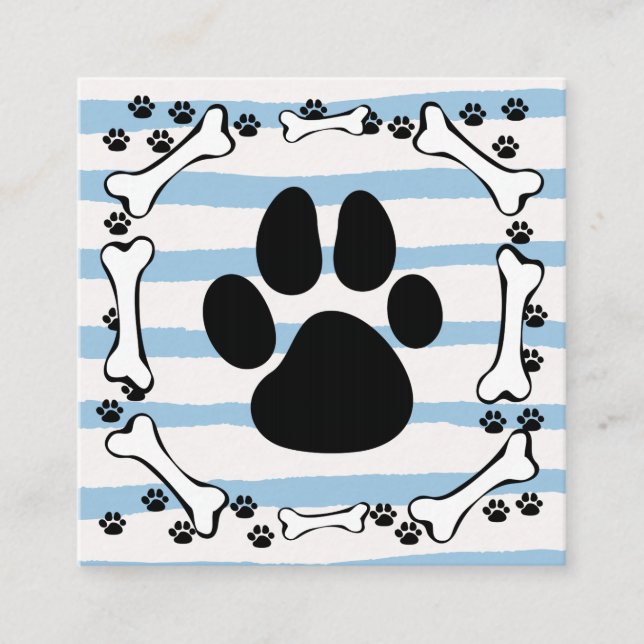 Cute Dog Paws Bones Pet Service Square Business Card (Front)