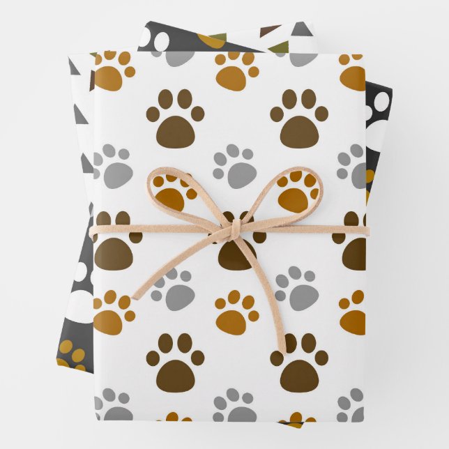 Cute Dog Paws Pattern Wrapping Paper Sheets (In situ)