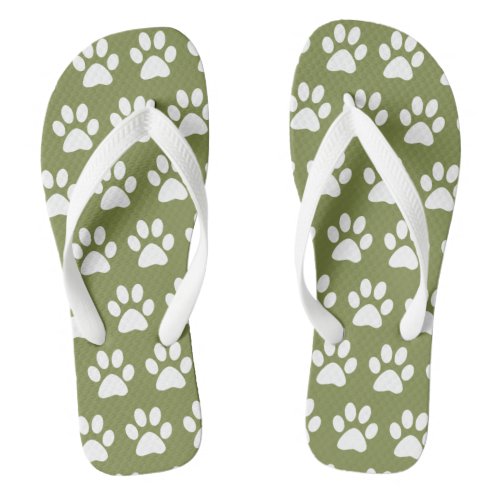 Cute Dog Paws Paw Prints Pattern Beach Green  Flip Flops