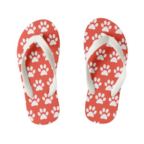 Cute Dog Paws Paw Prints Pattern Red Beach Summer Kids Flip Flops