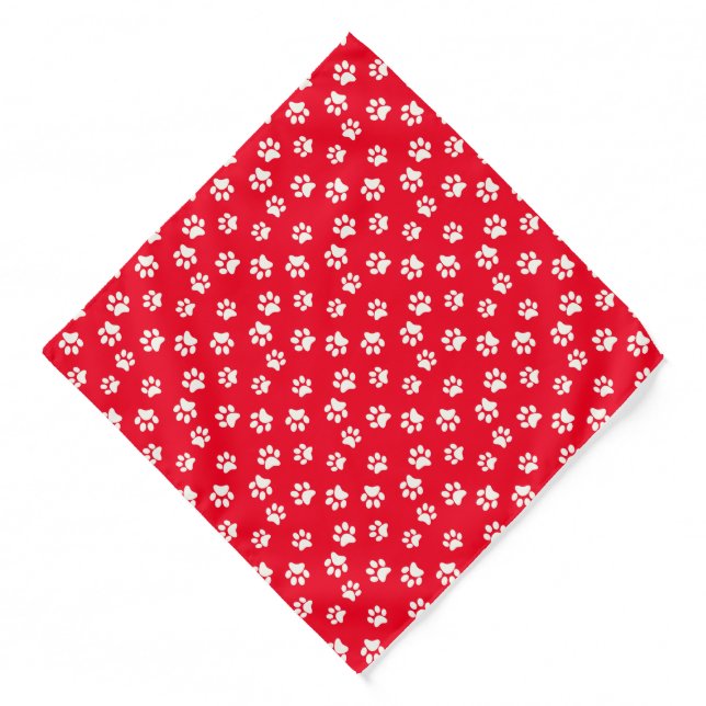   Cute Dog Paws Pet Pattern Red White Simple Funny Bandana (Front)