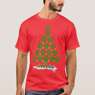 Cute Dog Paws Print Christmas Tree for Dog Lovers T-Shirt